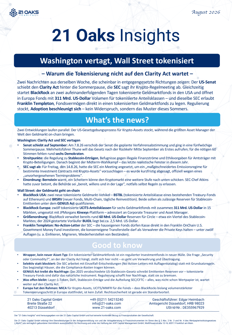 Washington vertagt, Wall Street tokenisiert