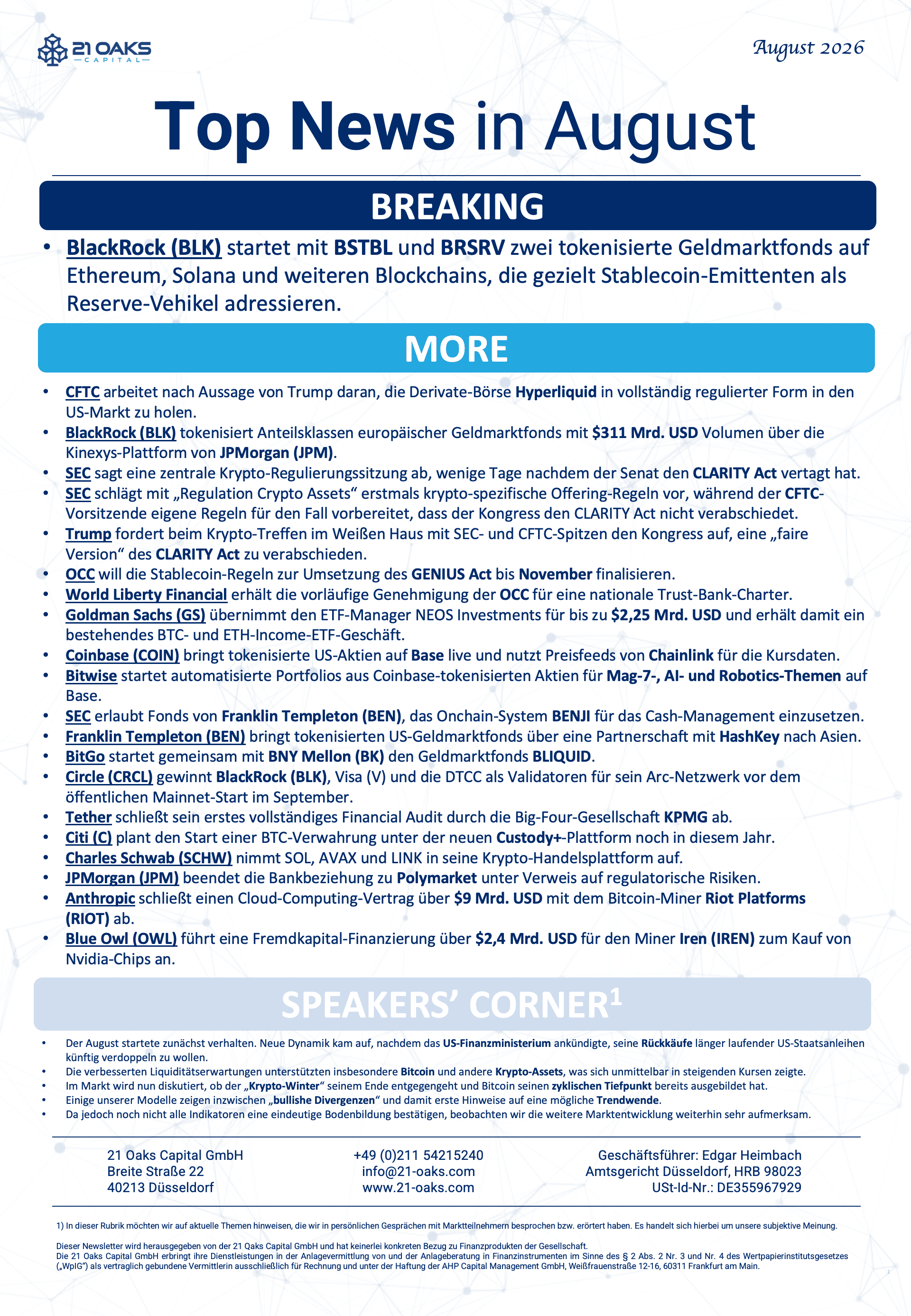 21 Oaks Newsletter — August 2026