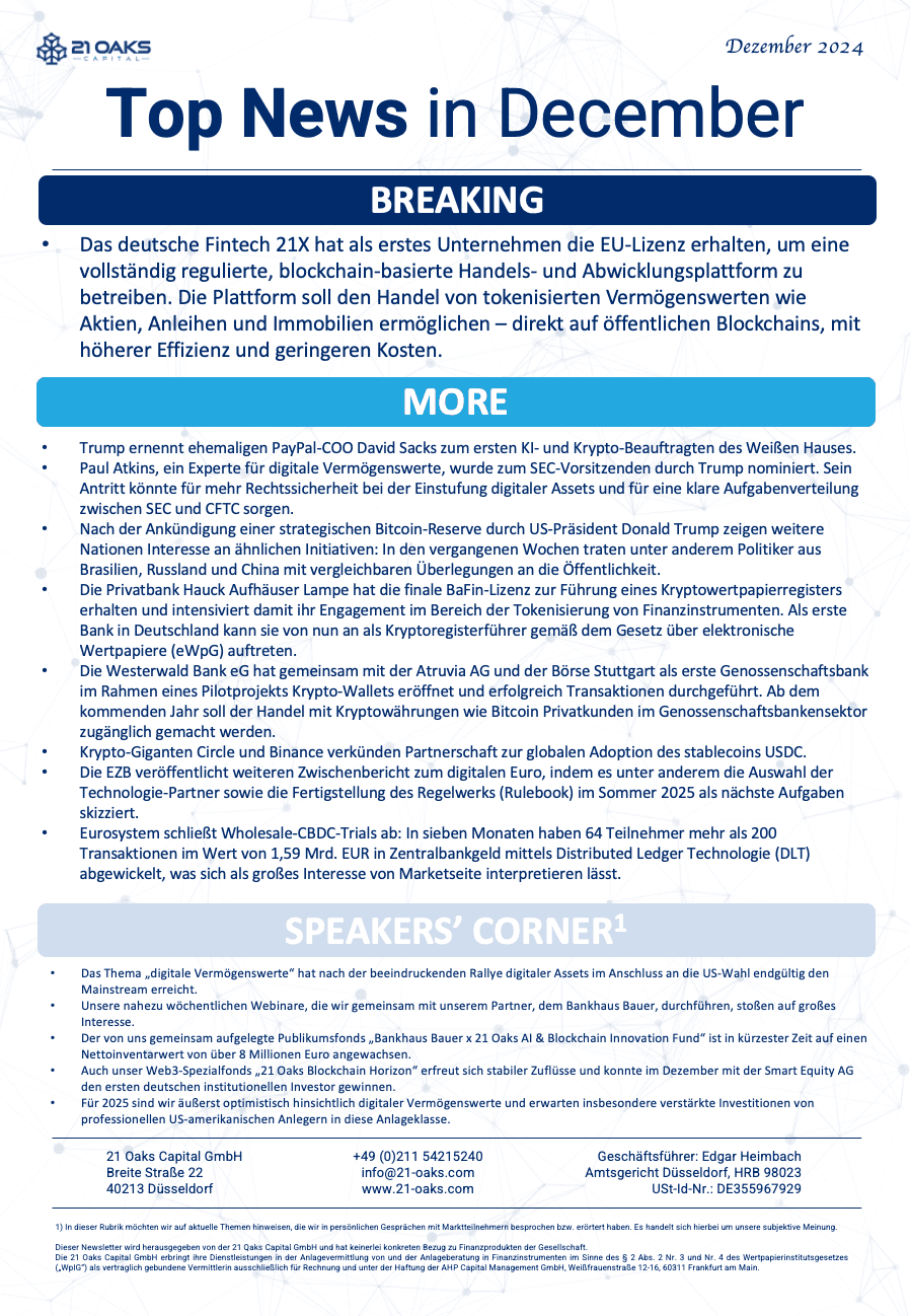 21 Oaks Newsletter — Dezember 2024