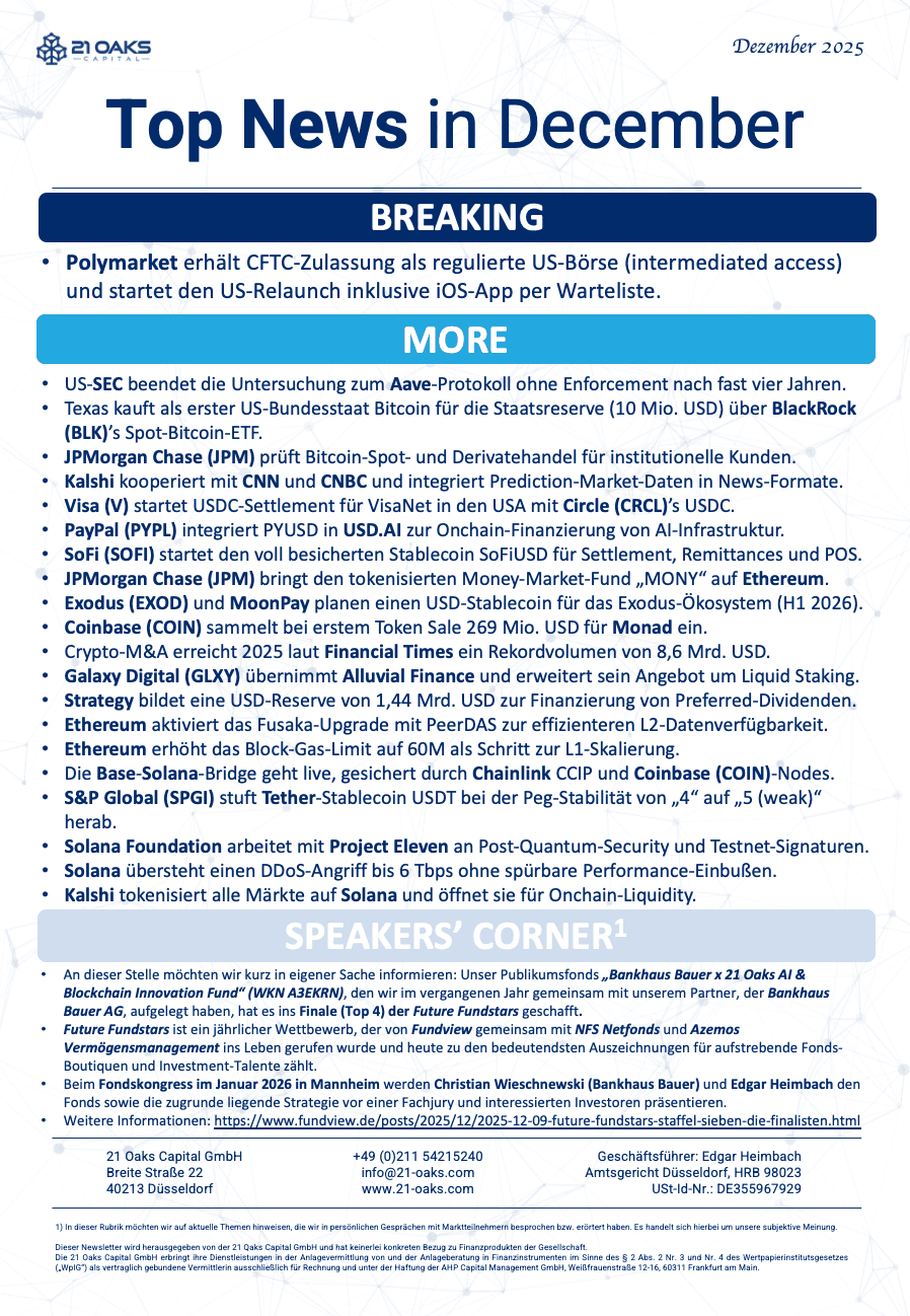 21 Oaks Newsletter — Dezember 2025
