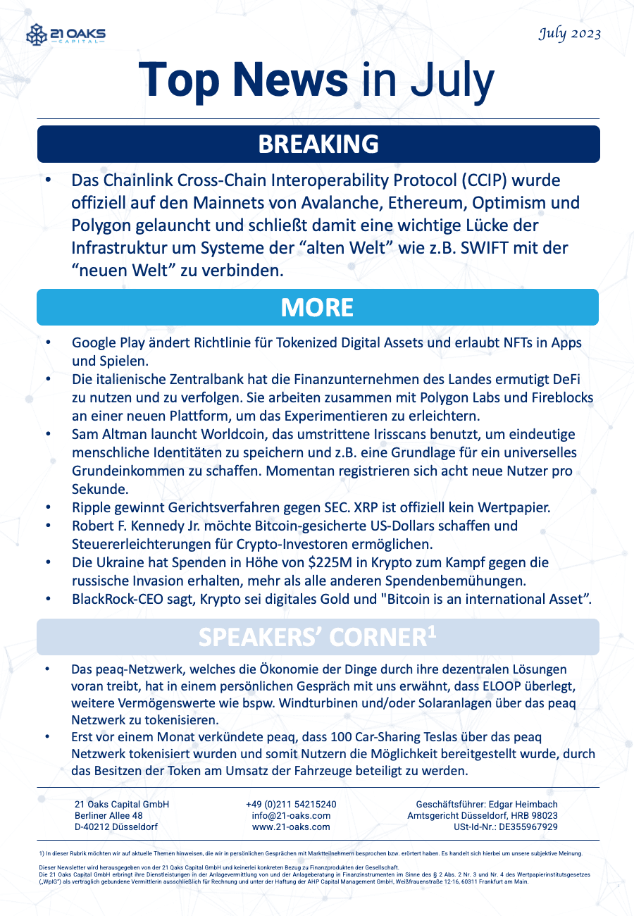 21 Oaks Newsletter — Juli 2023