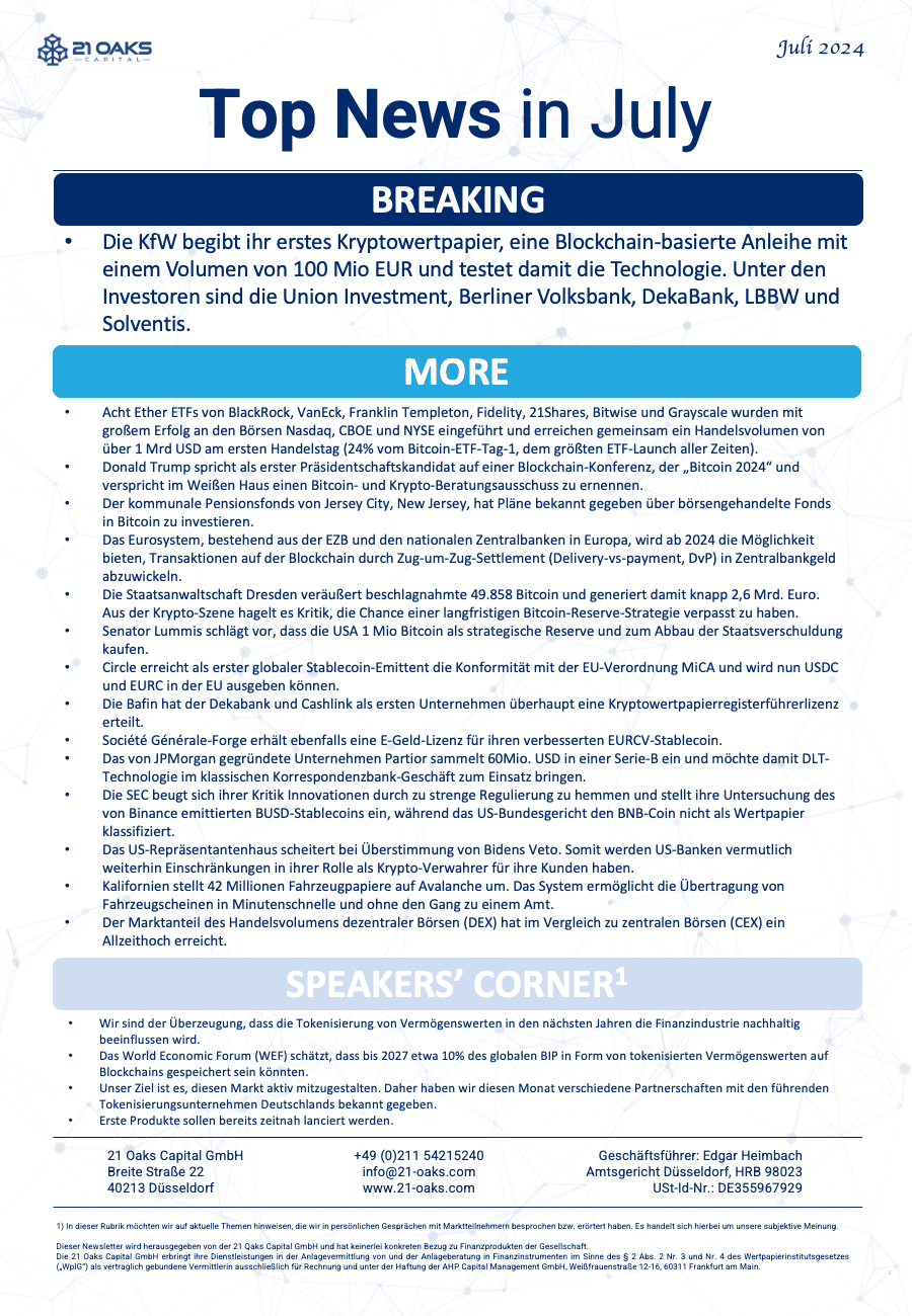 21 Oaks Newsletter — Juli 2024