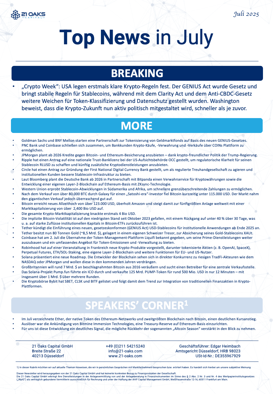 21 Oaks Newsletter — Juli 2025