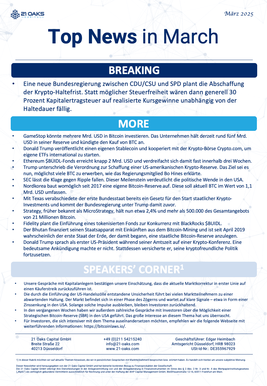 21 Oaks Newsletter — März 2025