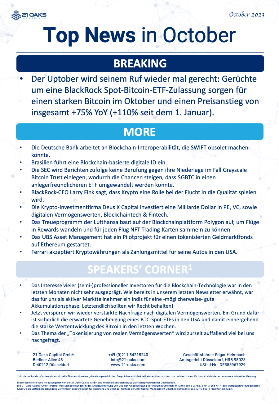 21 Oaks Newsletter — Oktober 2023